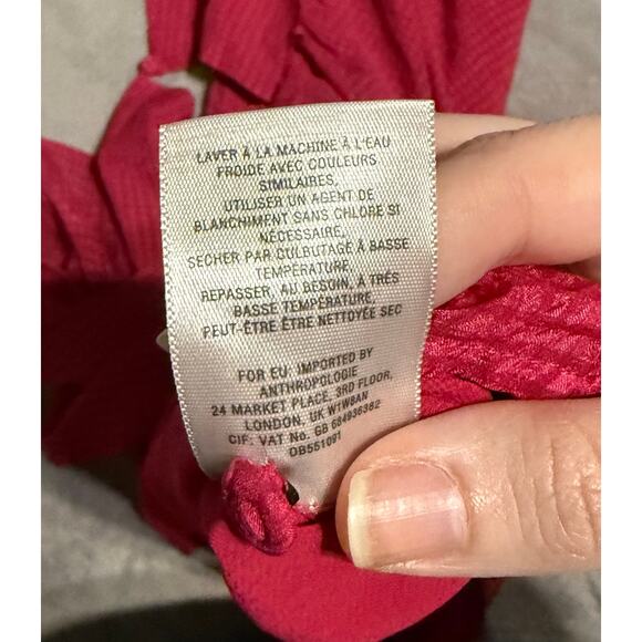 Anthro Maeve SZ 14 Magenta Gingham Top Cold Shoulder Micro Plaid Flutter Sleeve - Picture 8 of 10